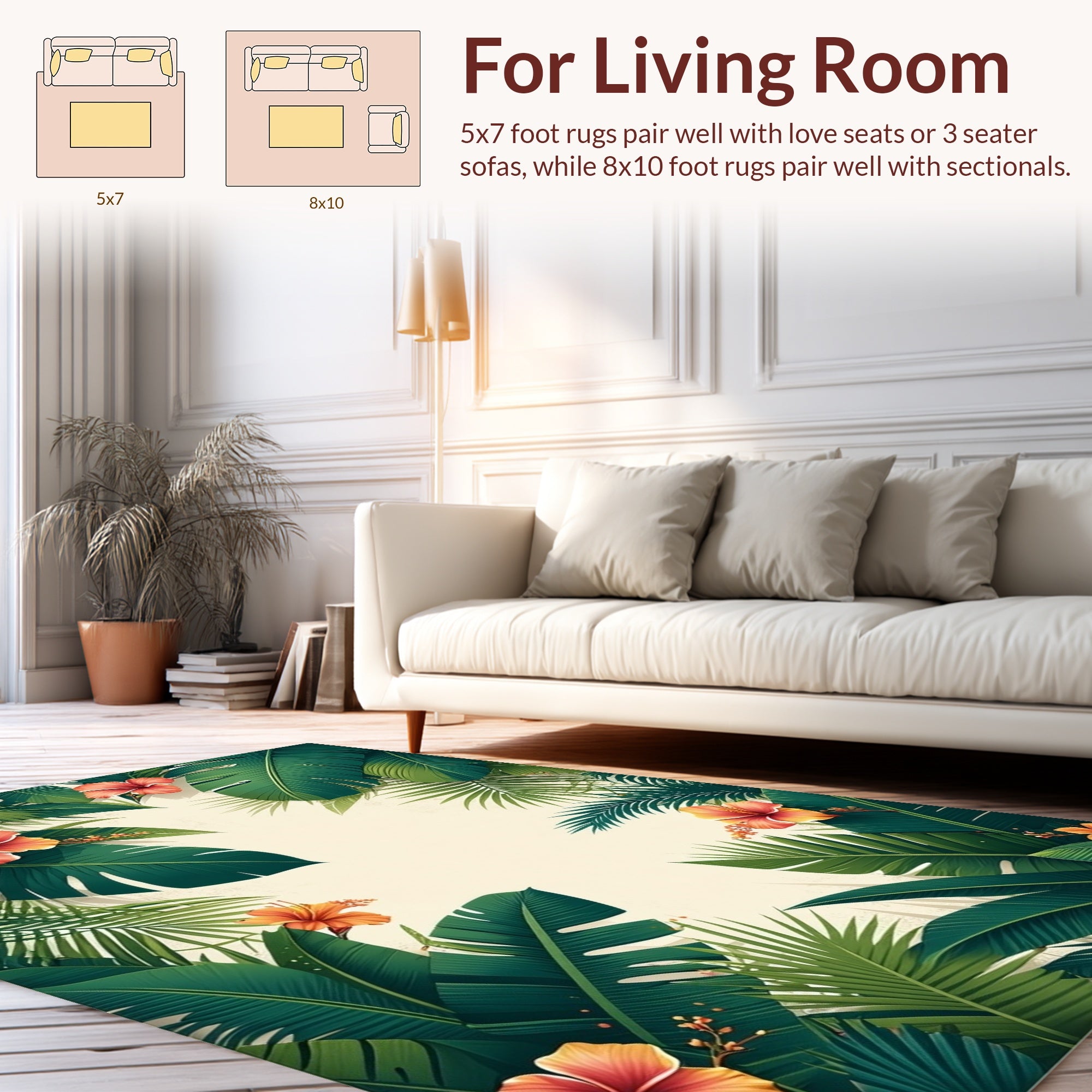 Lush Tropical Floral Leaf Pattern Rug