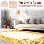 Golden Floral Botanical Border Design Rug