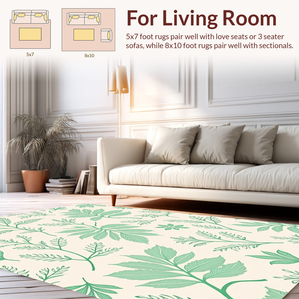 Green Botanical Linen Print Rug