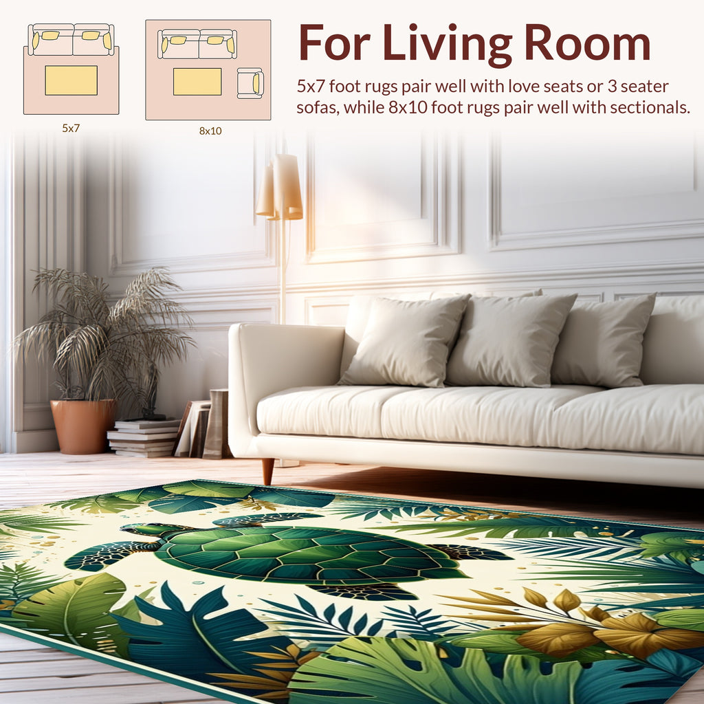 Tropical Turtle Lush Foliage Design Rug