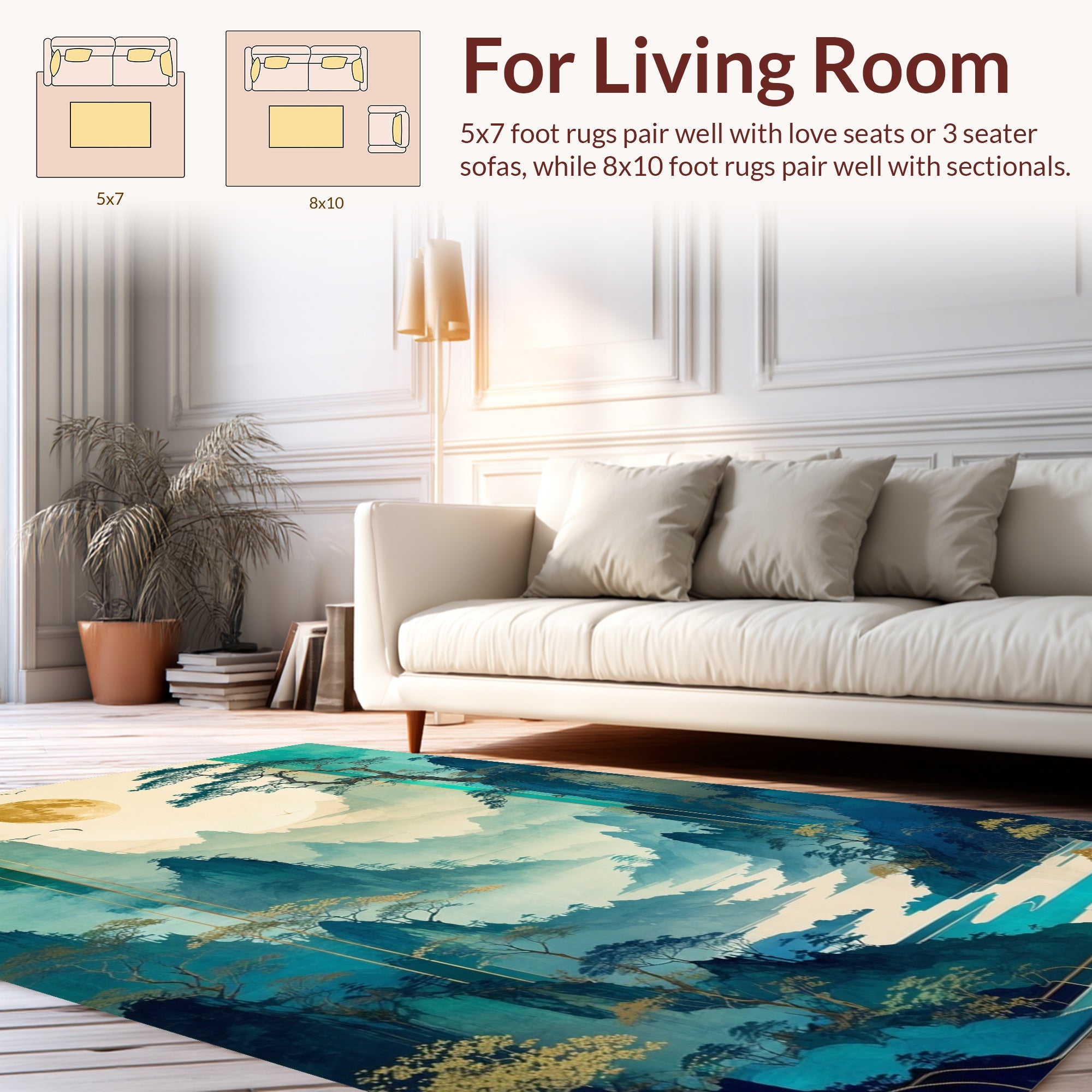 Misty Mountain Landscape With Moon Design Rug