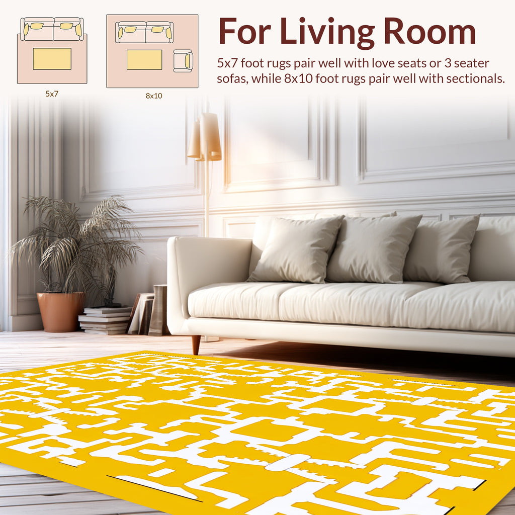 Yellow and White Geometric Tessellation Pattern Rug