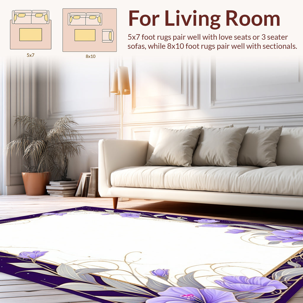 Elegant Purple Floral Vine Design Rug