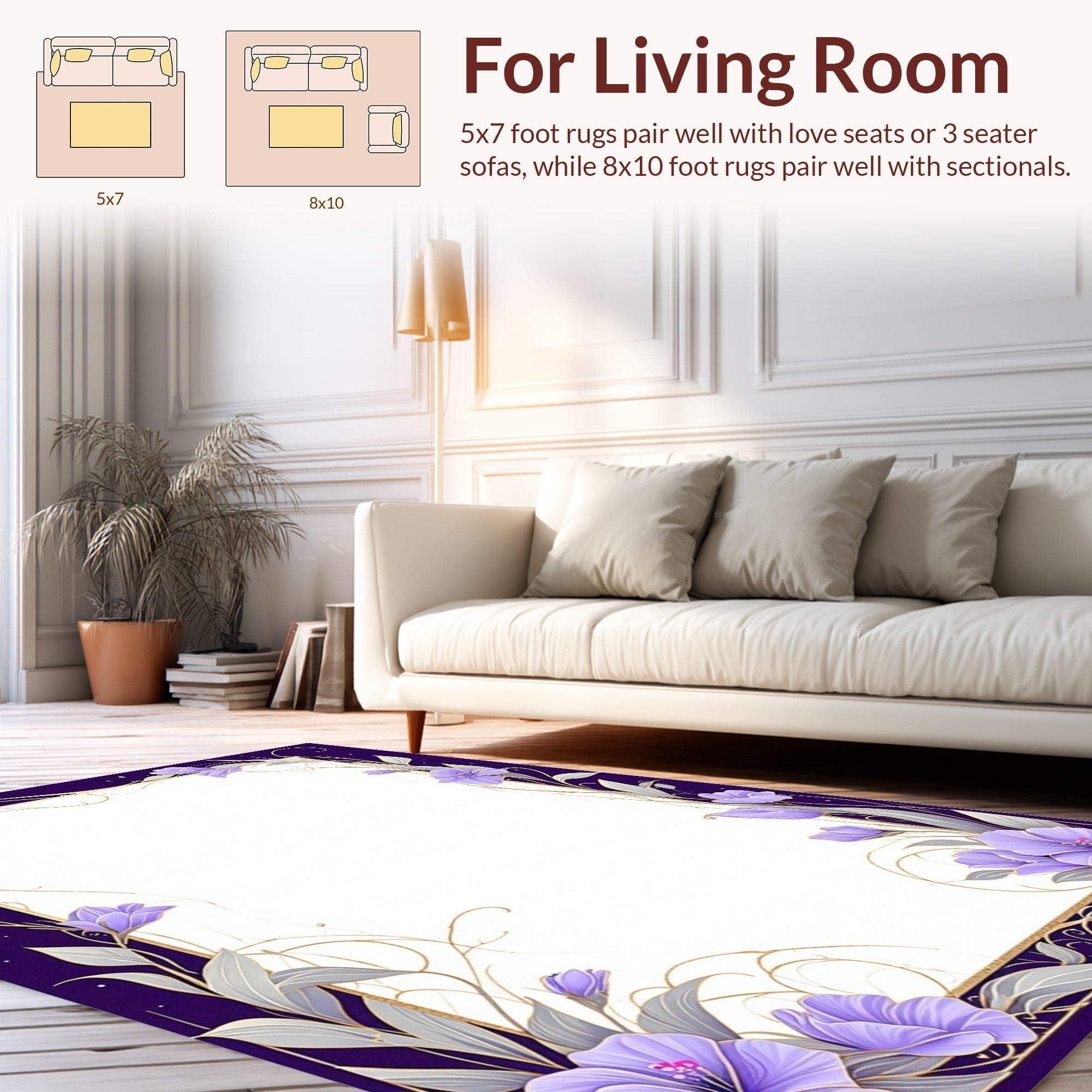 Elegant Purple Floral Vine Design Rug