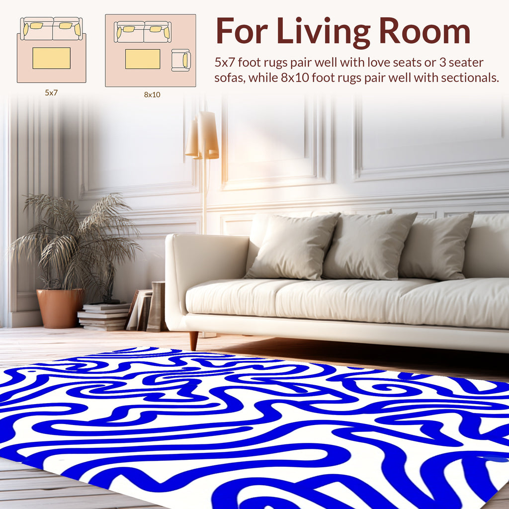 Abstract Blue Wavy Pattern Rug