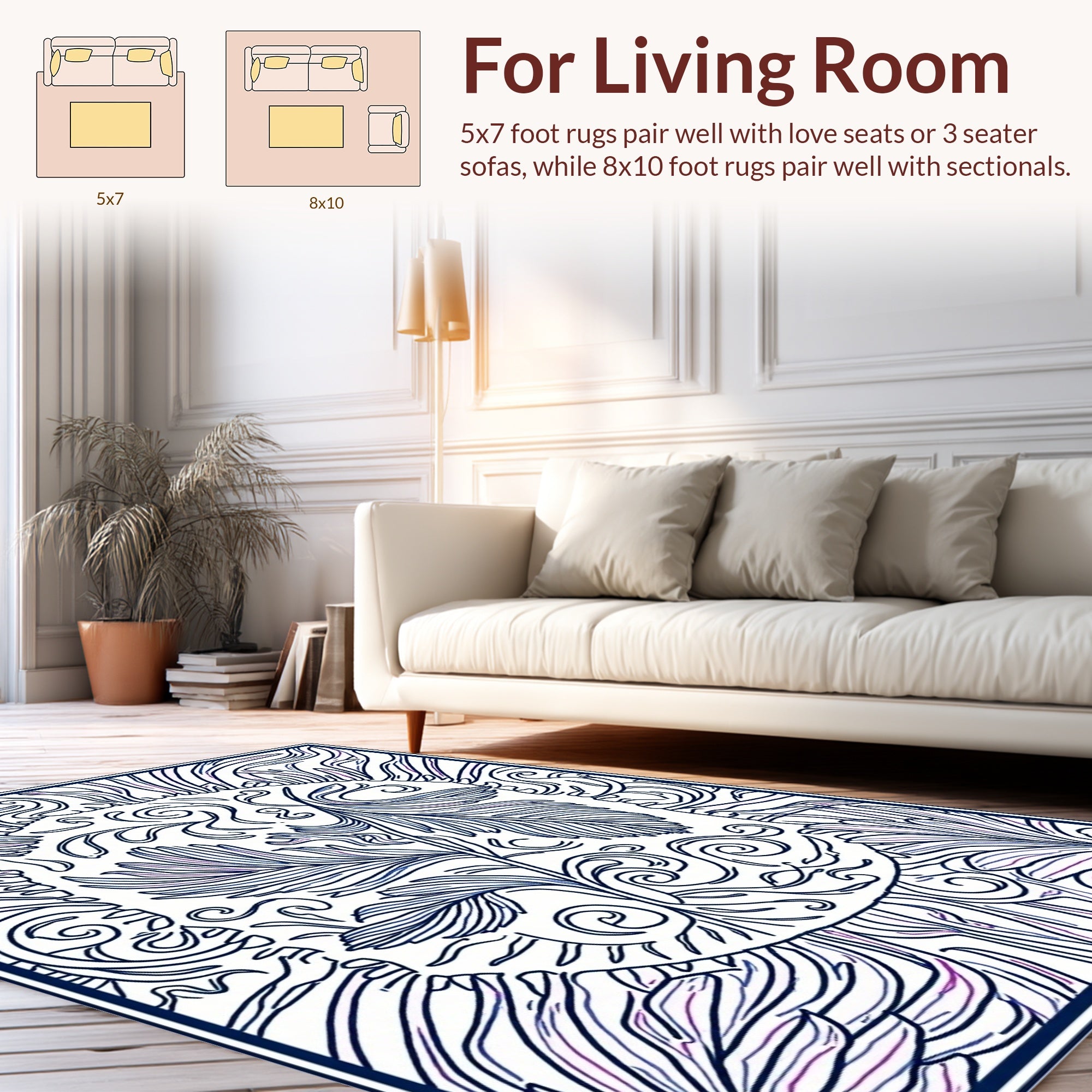 Intricate Blue Purple Floral Swirls Design Rug