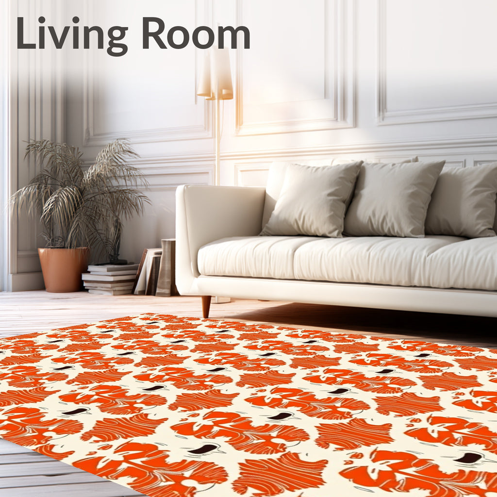 Vibrant Orange Symmetrical Organic Pattern Rug