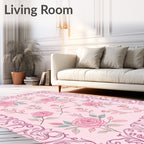 Pastel Pink Rose Floral Border Rug