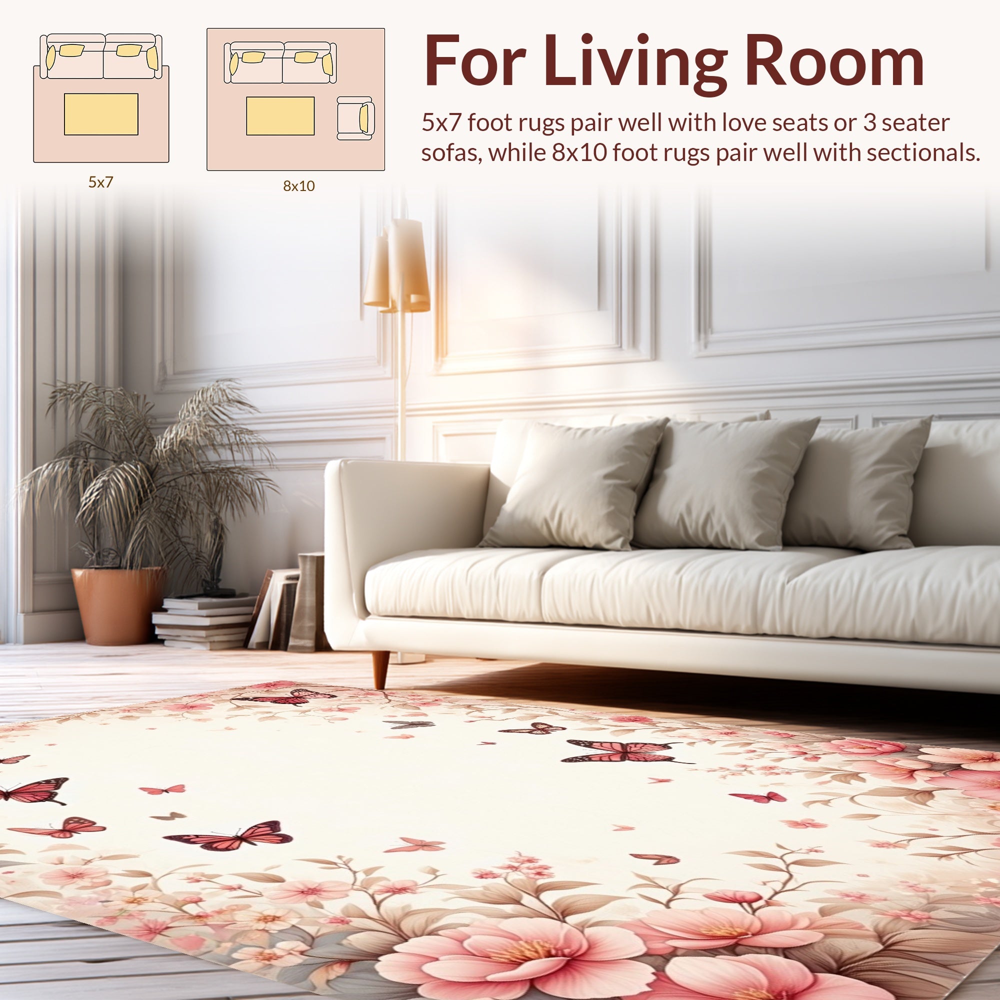 Pink Butterfly Floral Garden Design Rug