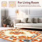 Ornate Floral Bordered Cream Rug