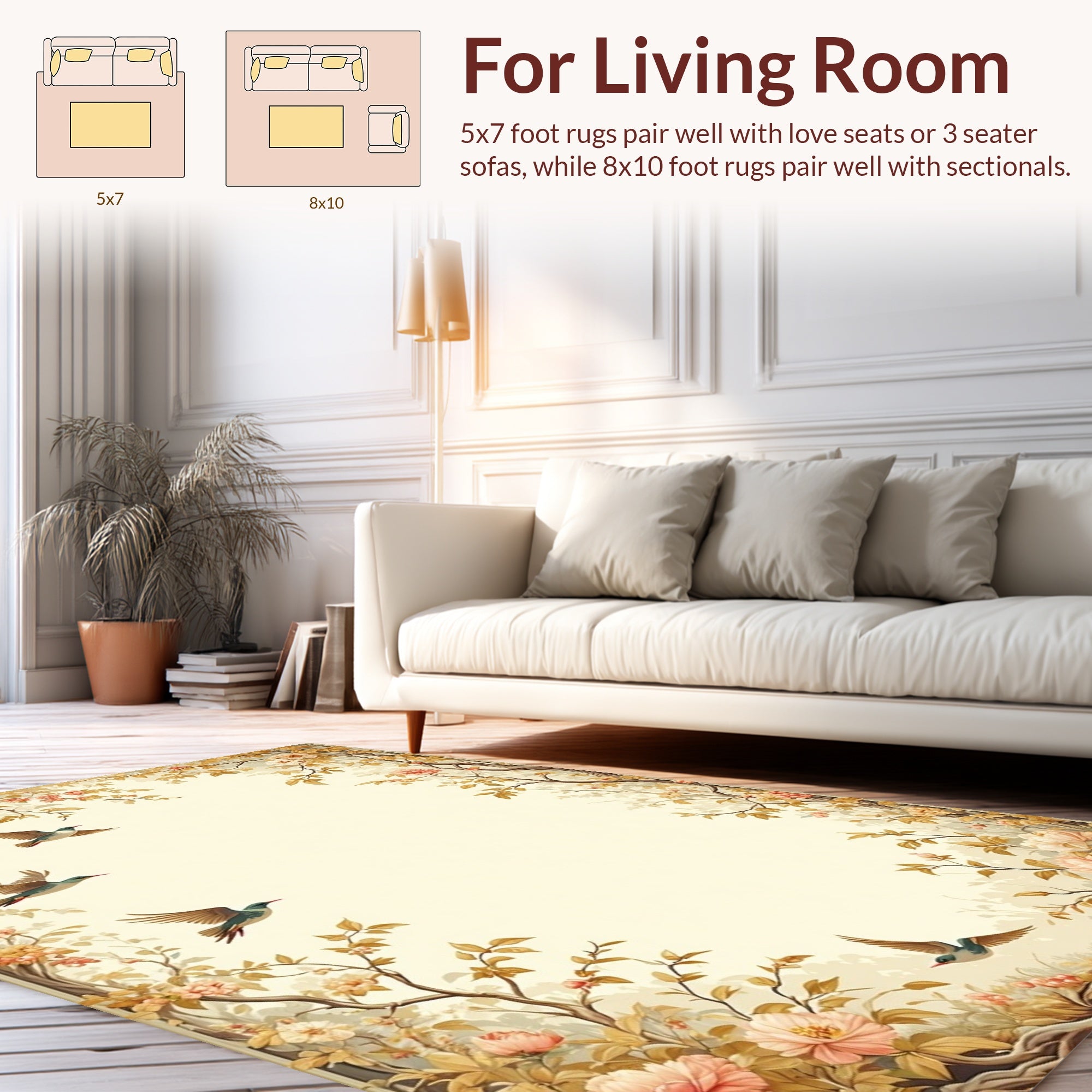 Vintage Floral Birds Garden Pattern Rug