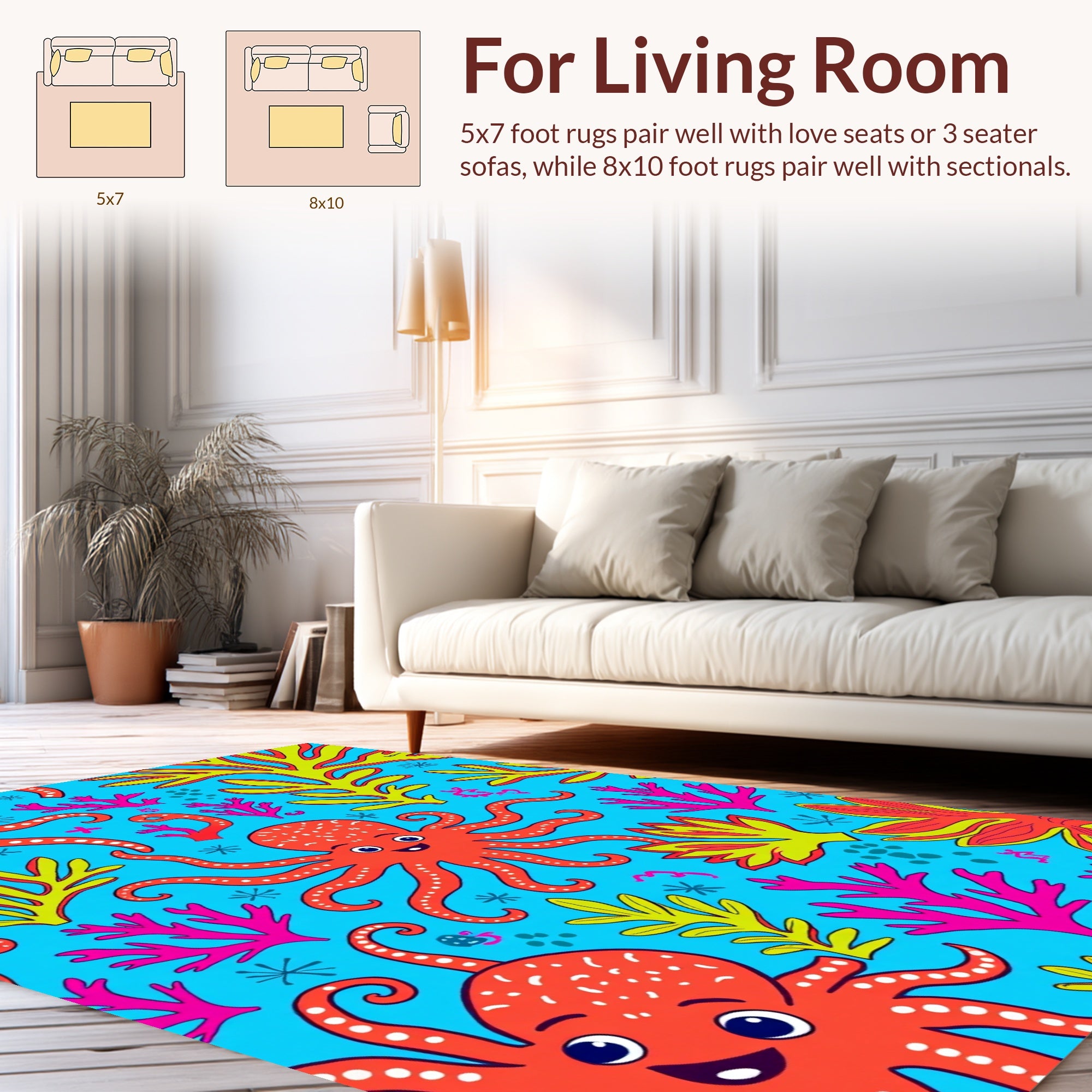 Playful Octopuses Coral Pattern Rug