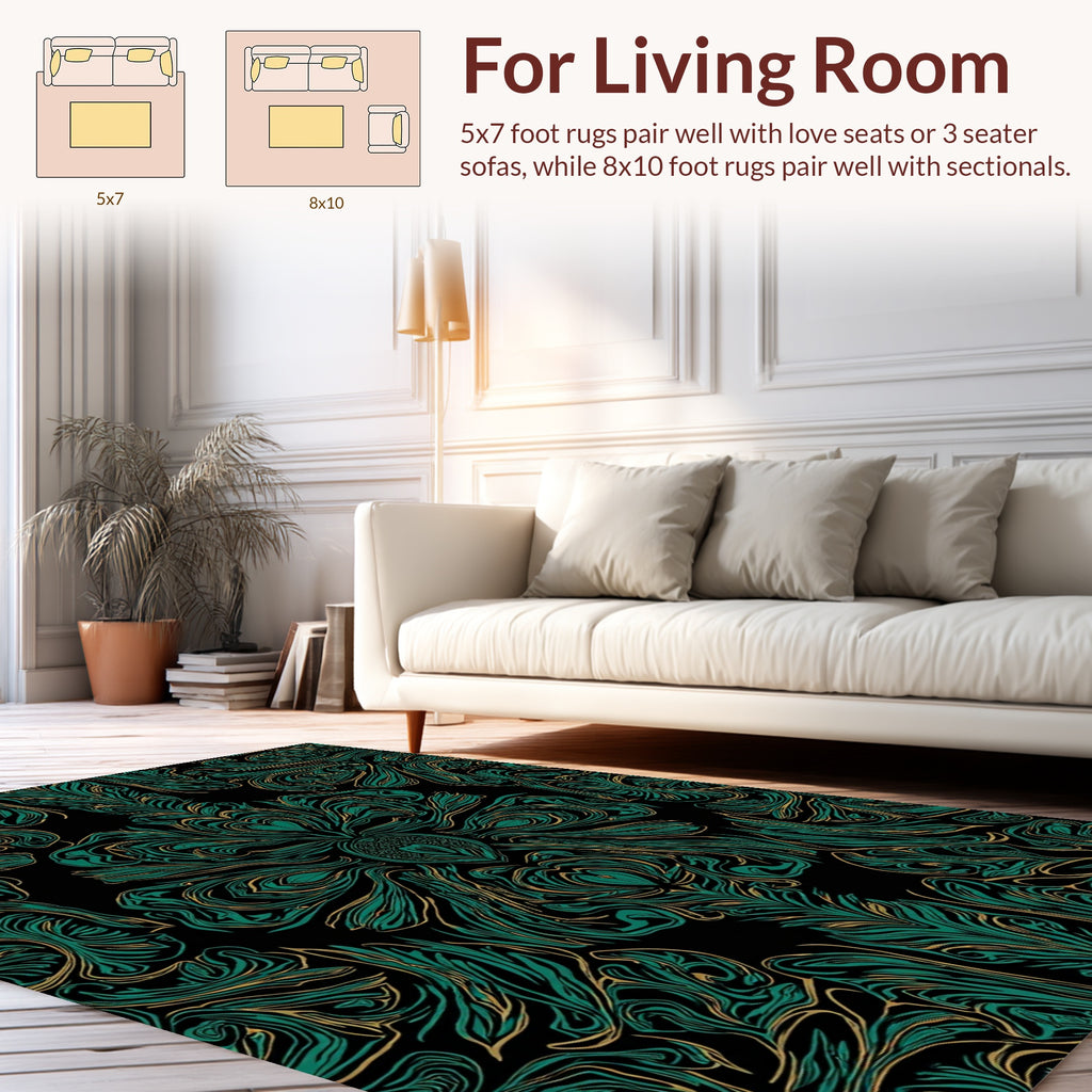 Emerald Green Rich Swirl Pattern Rug