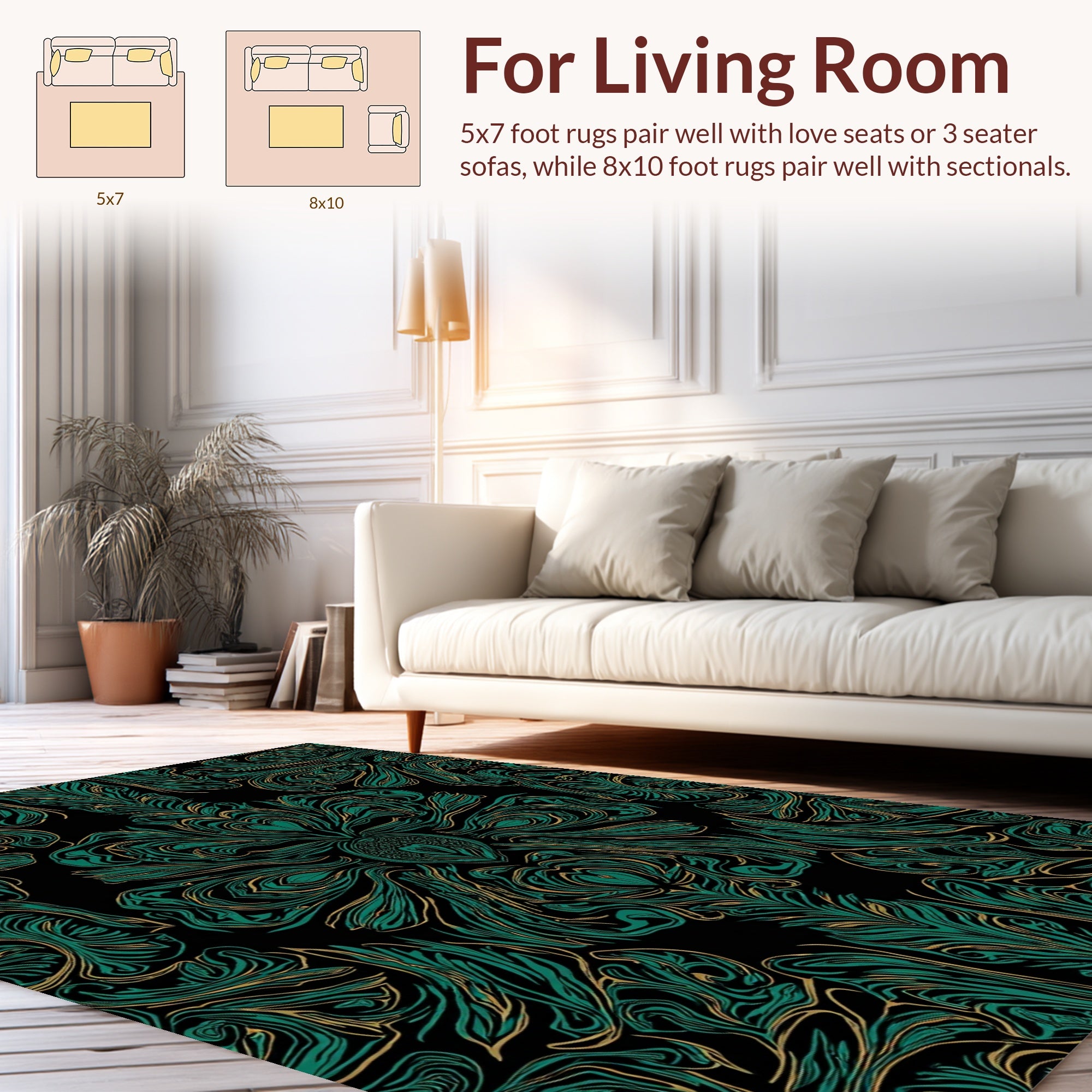Emerald Green Rich Swirl Pattern Rug