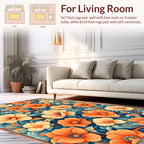 Vibrant Orange Peach Floral Pattern Rug