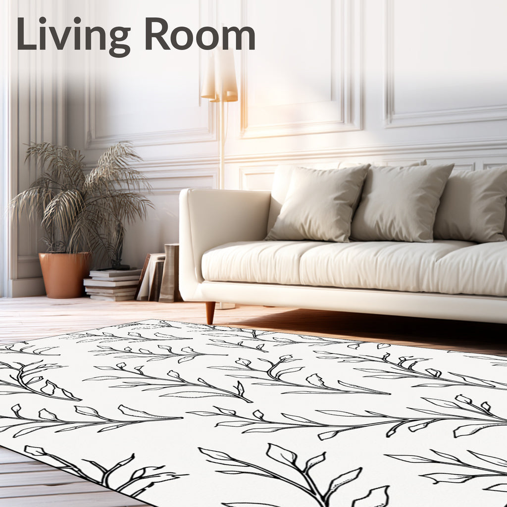 Botanical Black Line Art Branches Rug