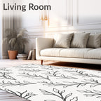 Botanical Black Line Art Branches Rug