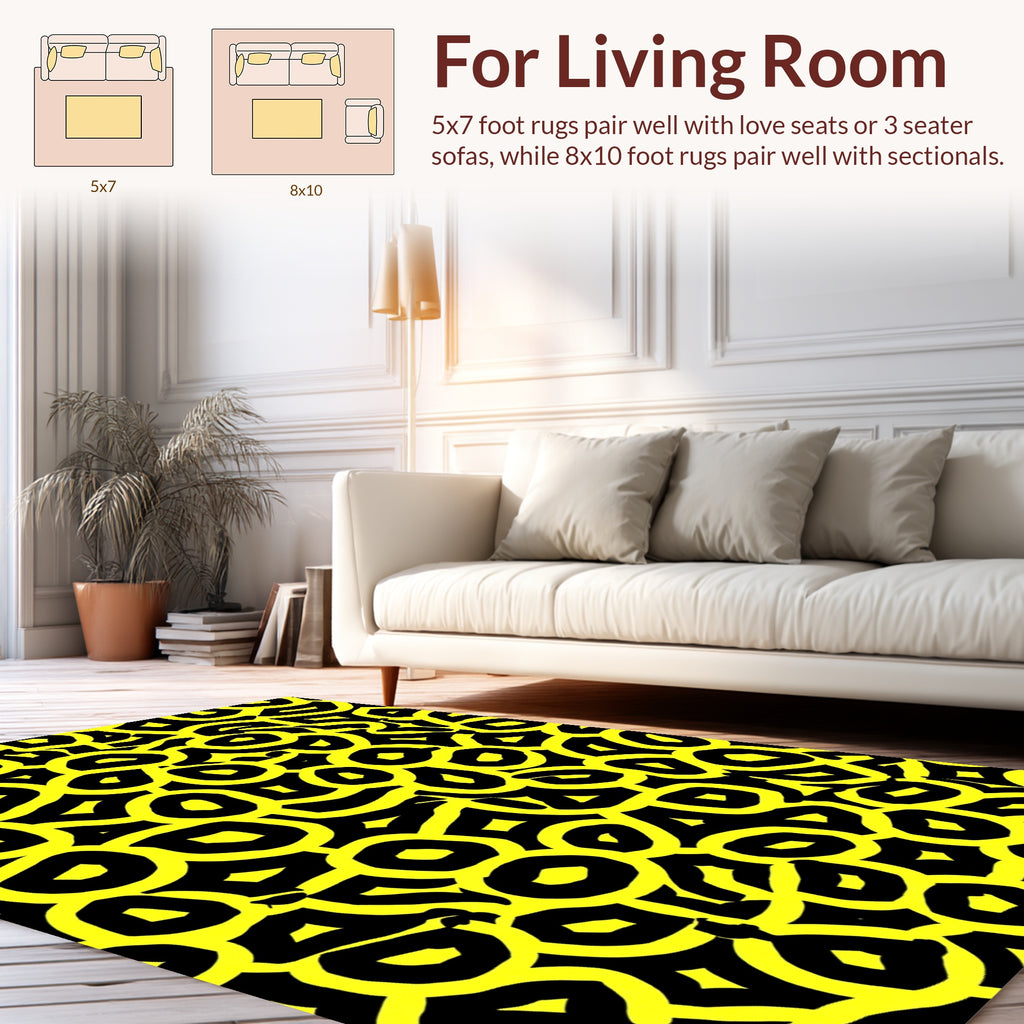 Bold Abstract Yellow Black Circles Rug