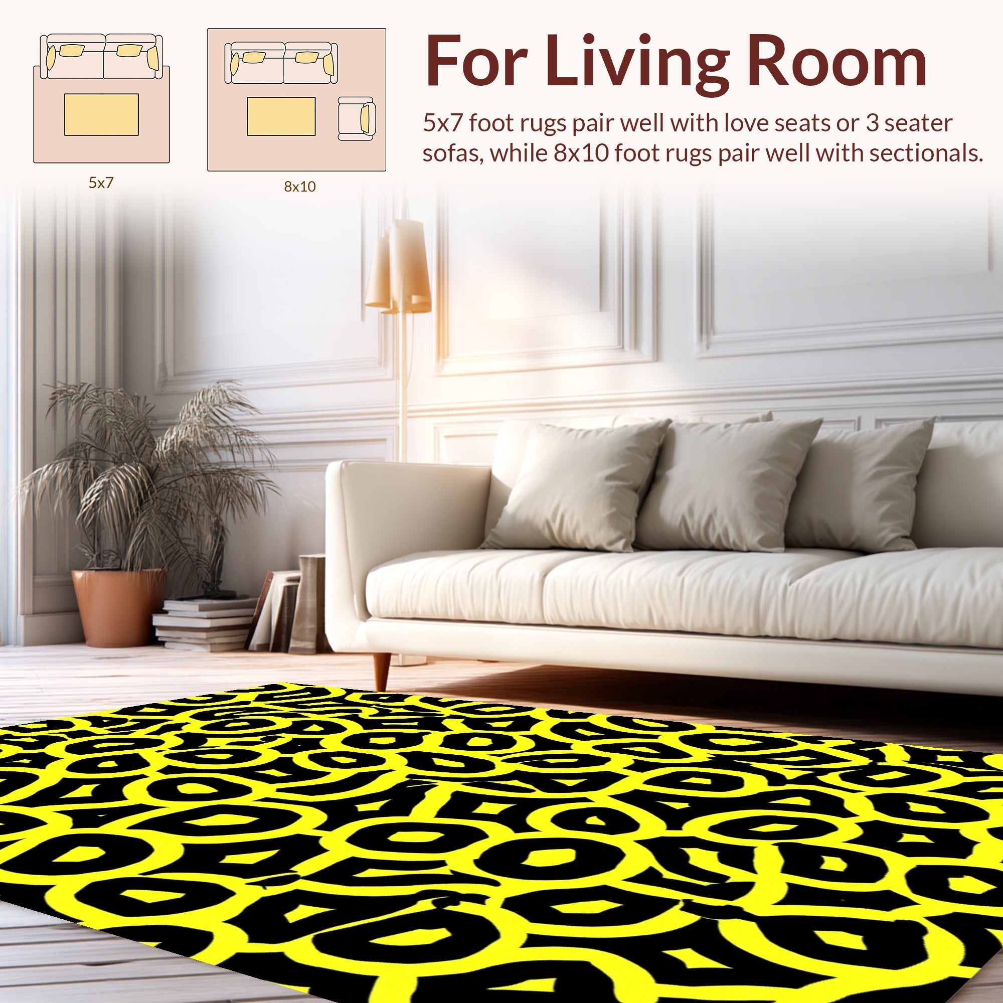 Bold Abstract Yellow Black Circles Rug