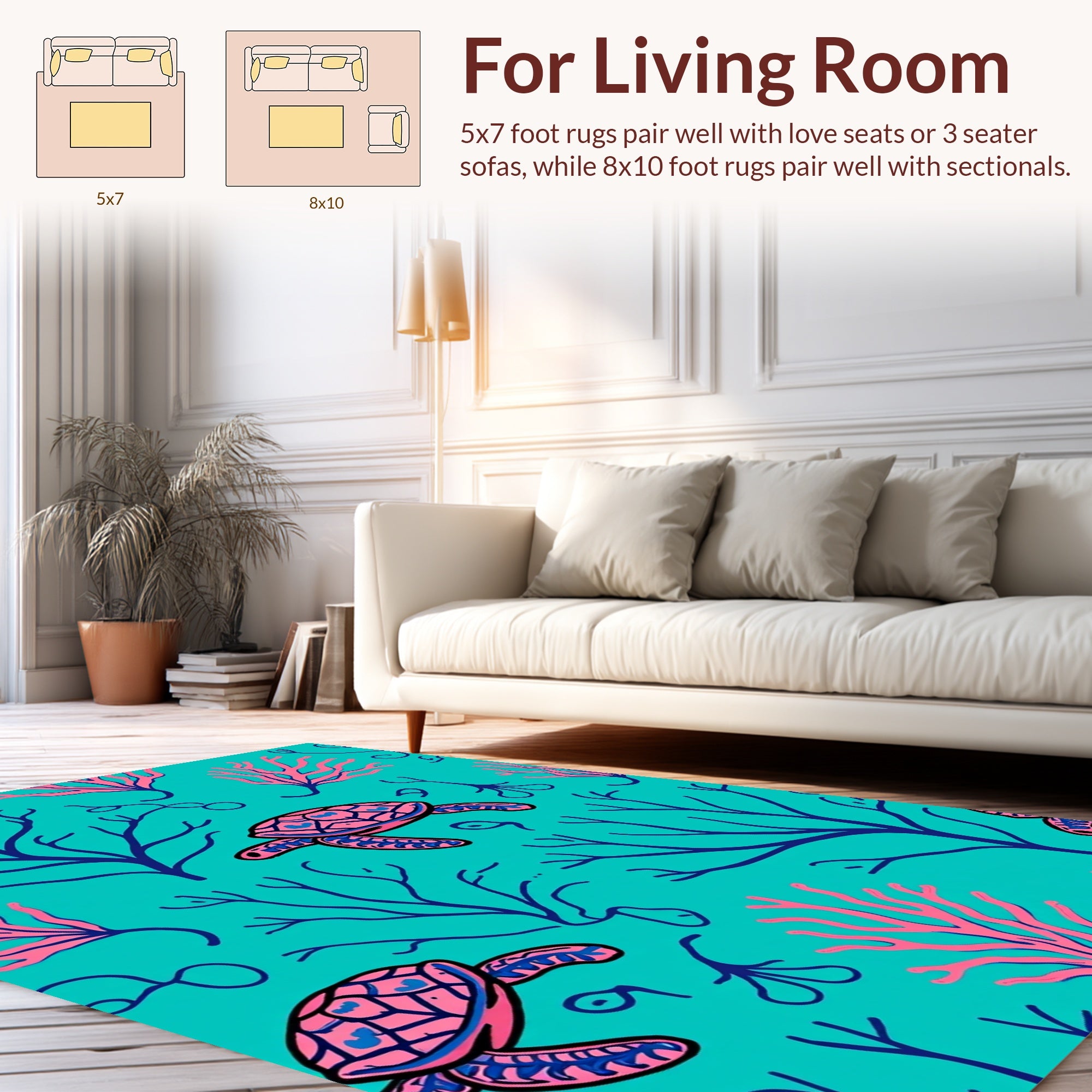 Ocean Turtle Coral Pattern Rug
