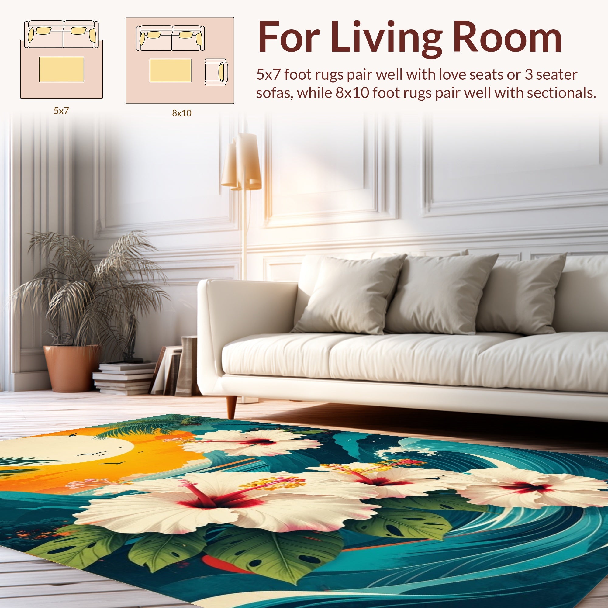 Tropical Hibiscus Floral Seaside Design Rug