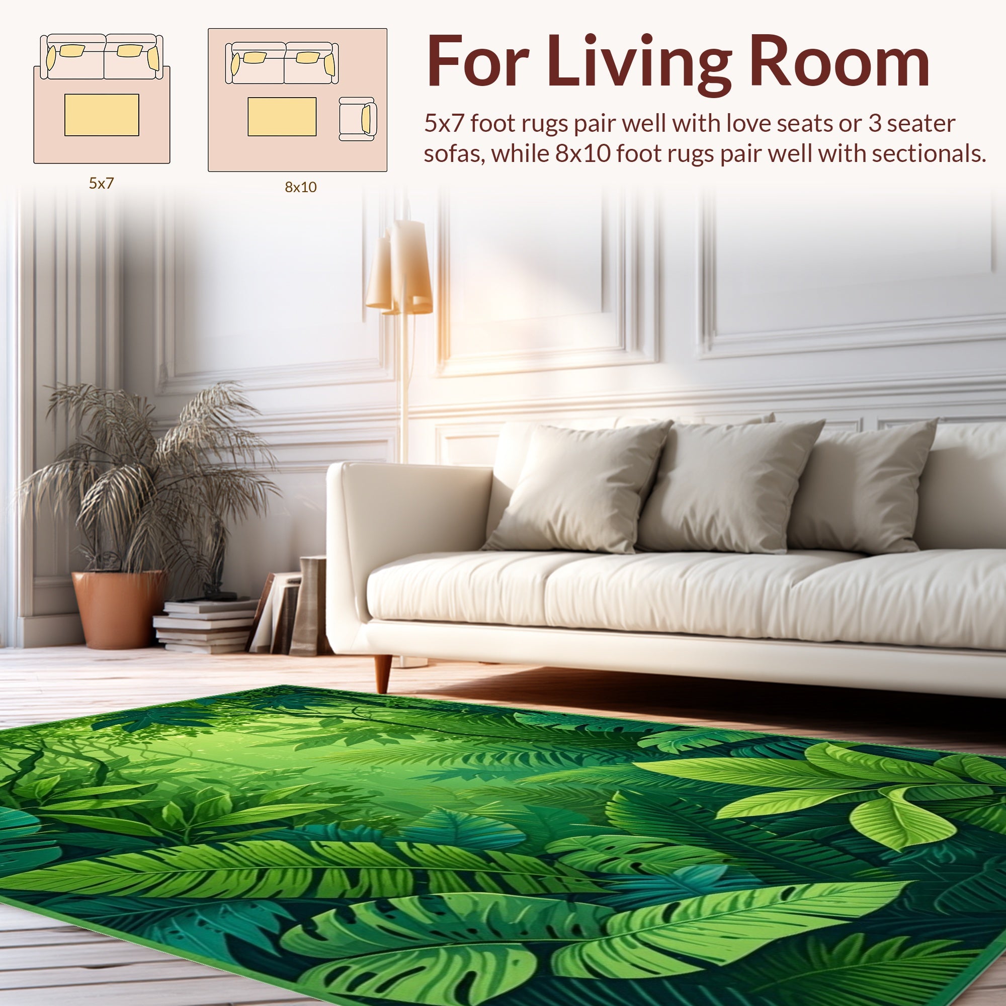 Lush Tropical Jungle Leaf Pattern Rug