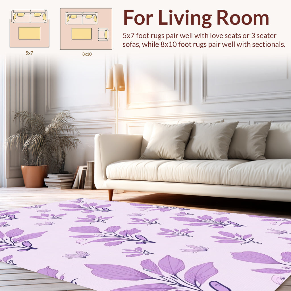 Purple Floral Patterned Botanical Design Rug