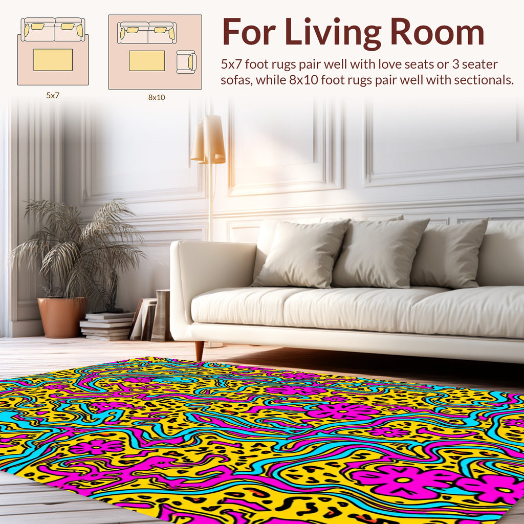Vibrant Floral Leopard Swirl Pattern Rug
