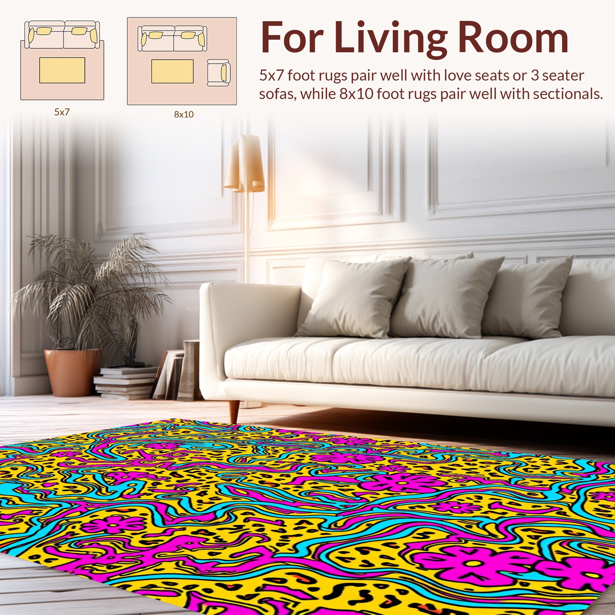 Vibrant Floral Leopard Swirl Pattern Rug