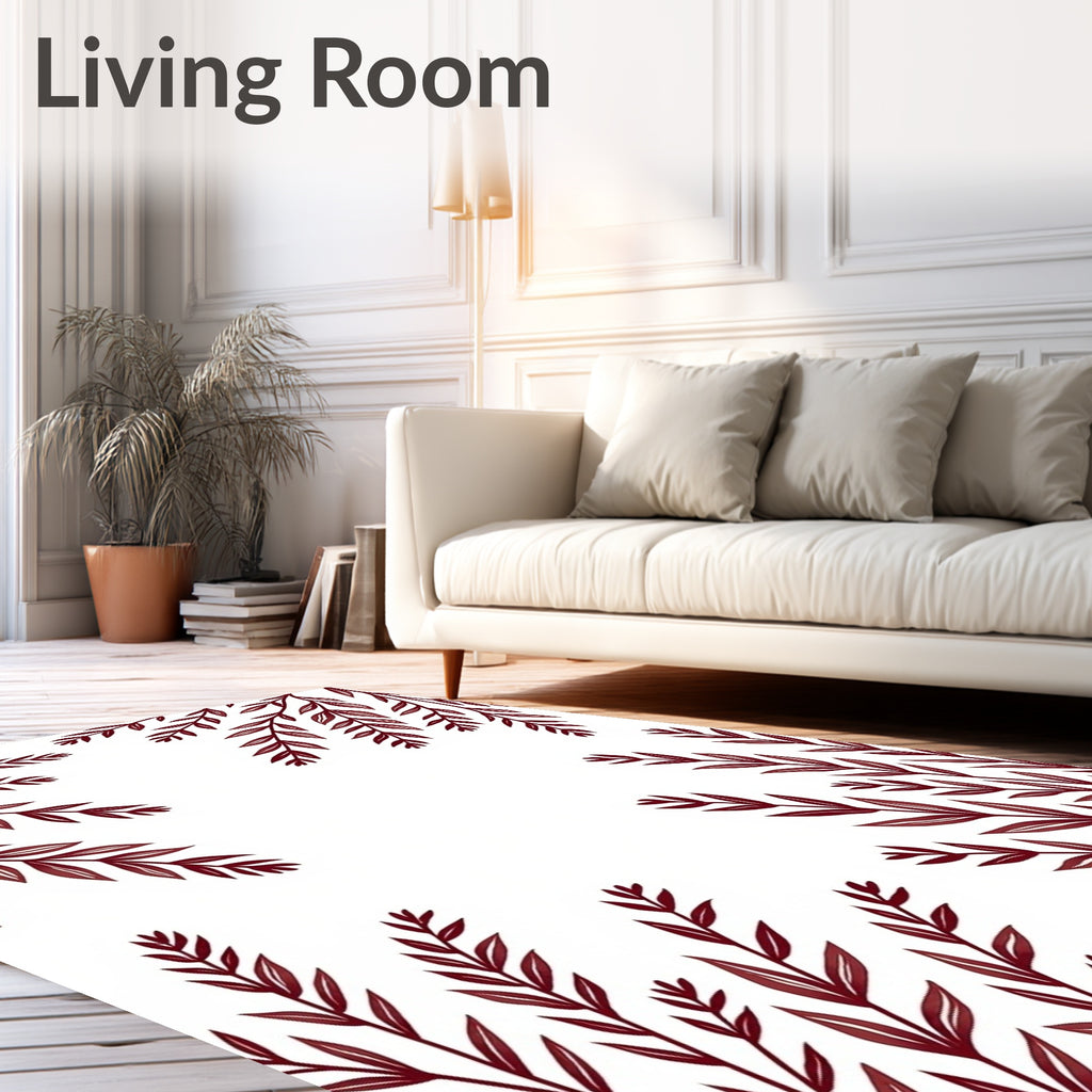 Deep Red Branches Corner Border Rug