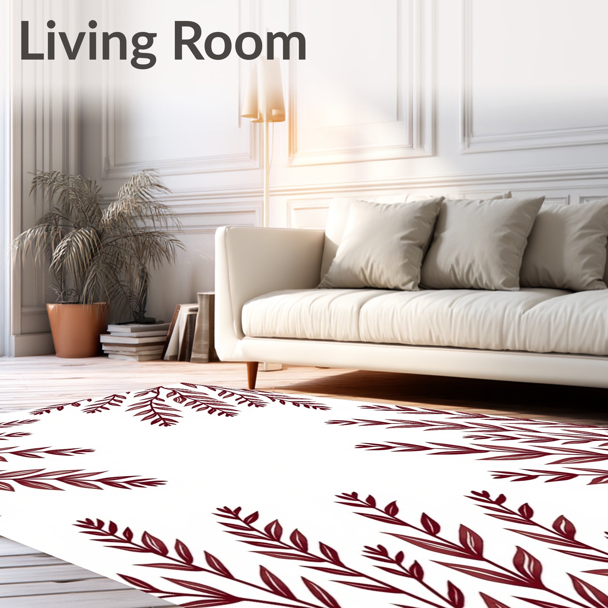 Deep Red Branches Corner Border Rug