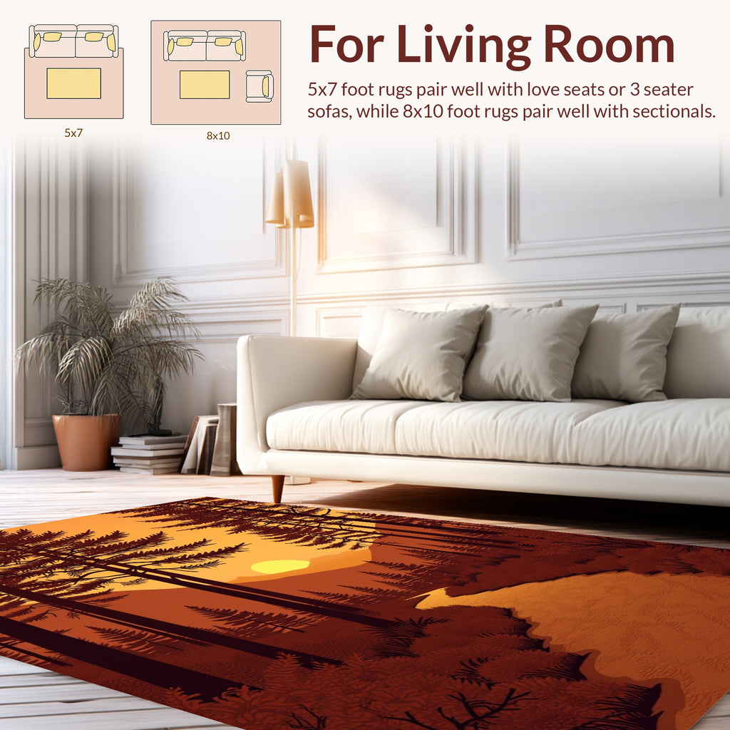 Sunset Forest River Landscape Rug