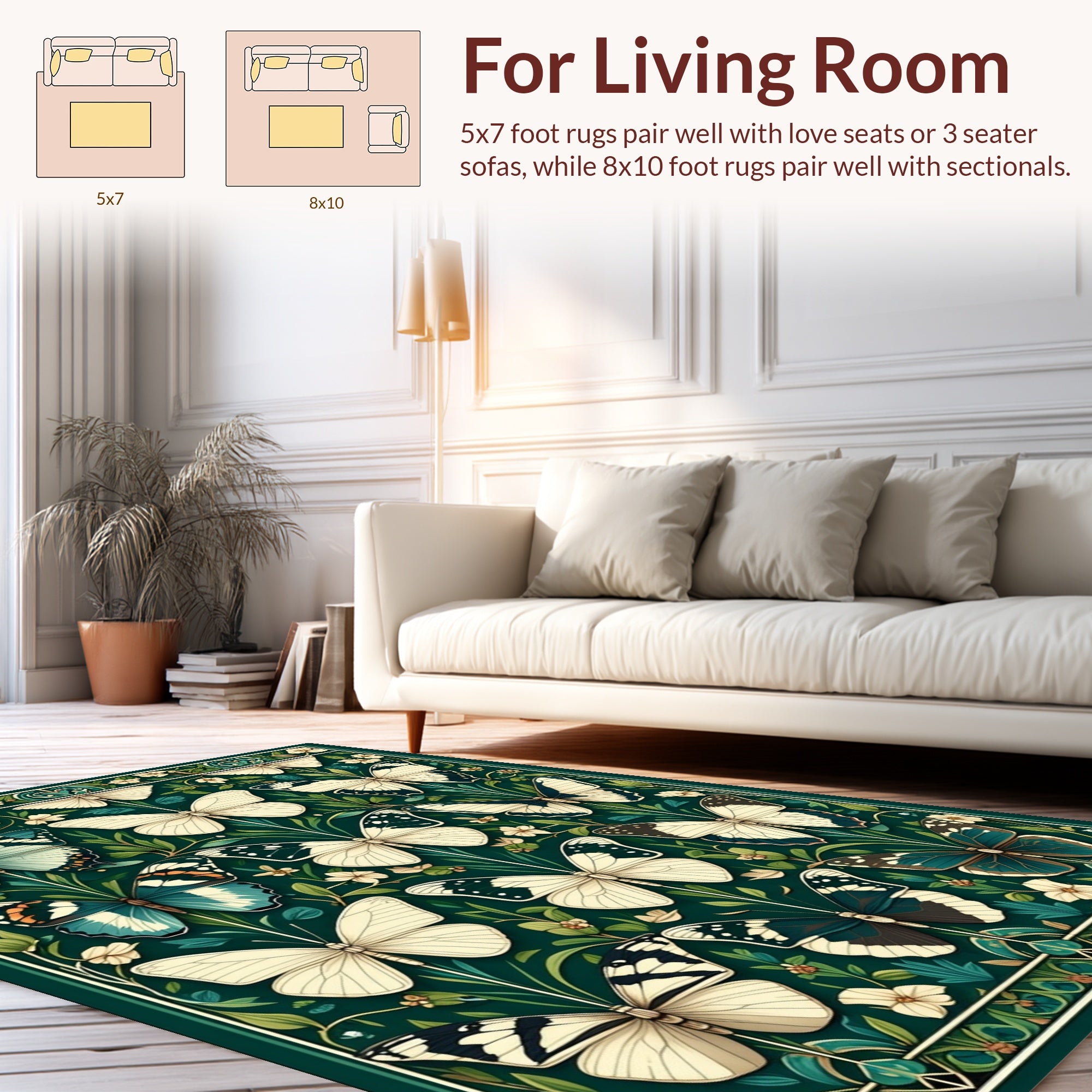 Art Nouveau Butterfly and Floral Motif Rug
