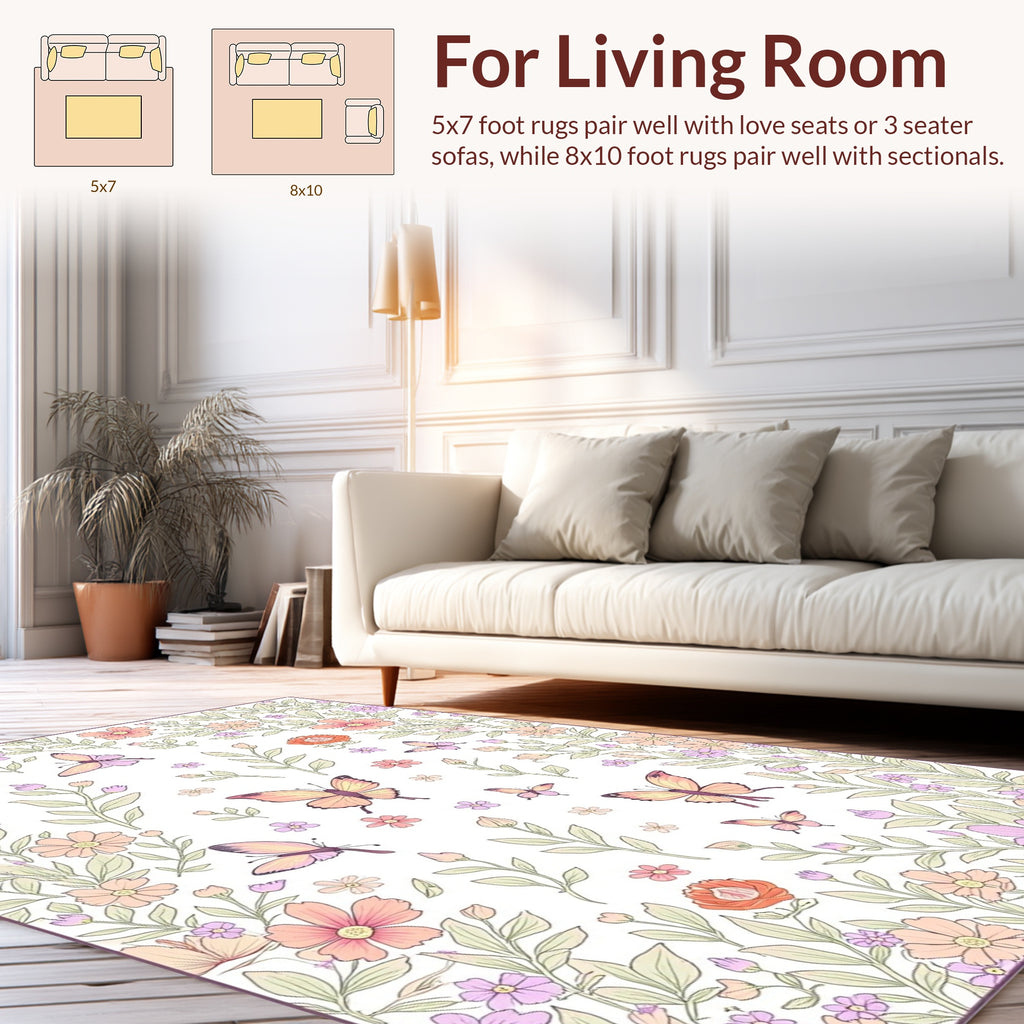 Pastel Butterflies And Floral Garden Rug