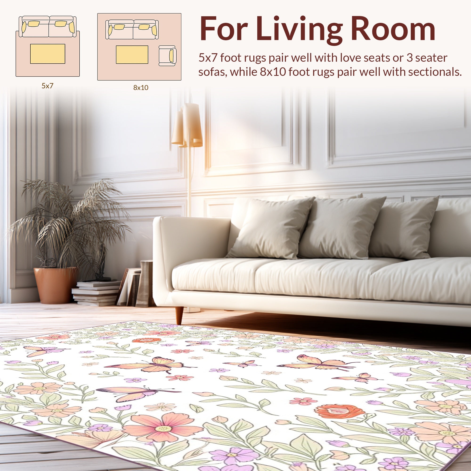 Pastel Butterflies And Floral Garden Rug