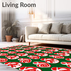 Red Swirl Drops Green Background Rug