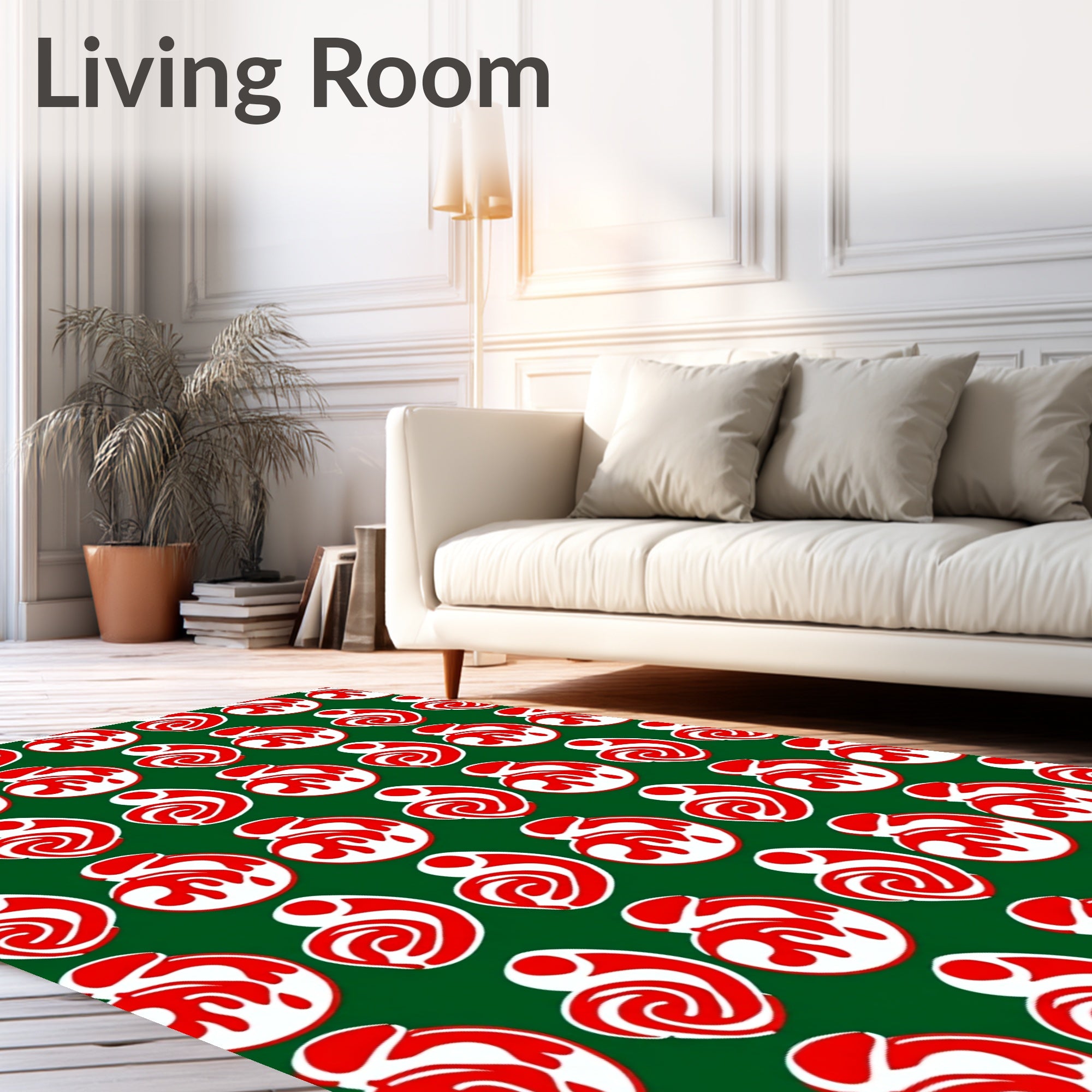 Red Swirl Drops Green Background Rug
