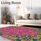 Vibrant Pink Floral Vine Border Rug