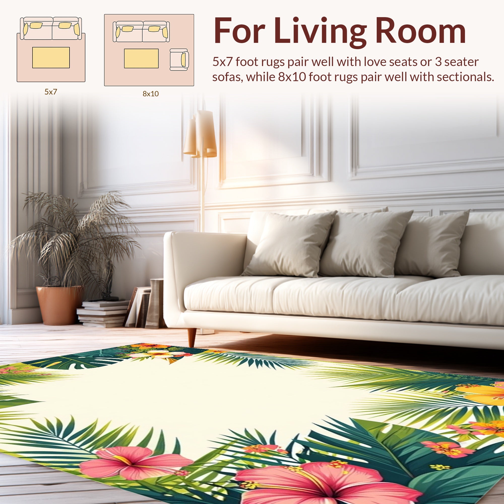 Vibrant Tropical Floral Leaf Pattern Rug