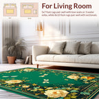 Green Floral Dragonflies Art Rug