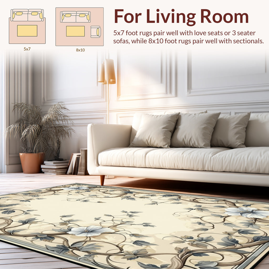 Floral Vine With White Flowers Rug