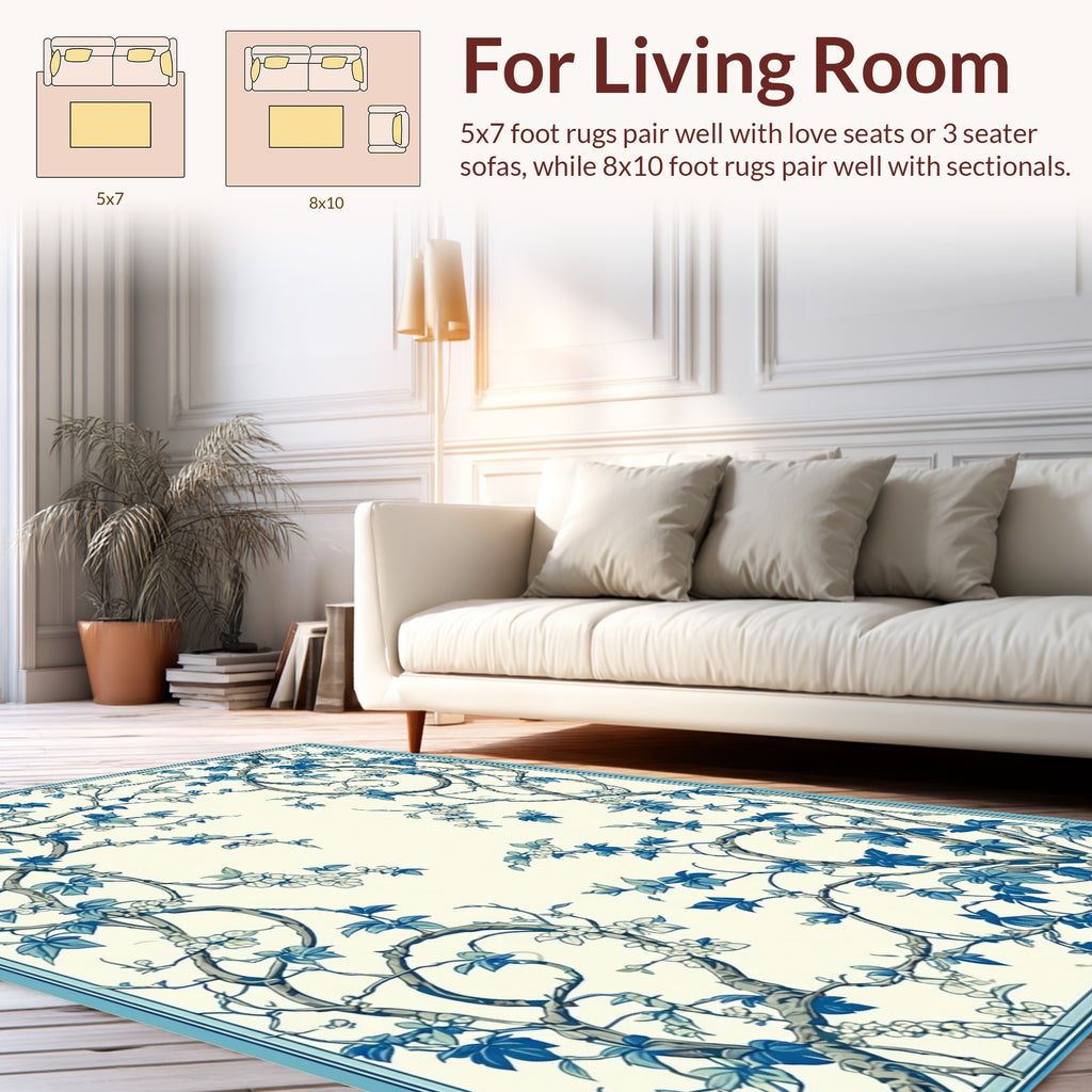 Blue Floral Vine Decorative Rug