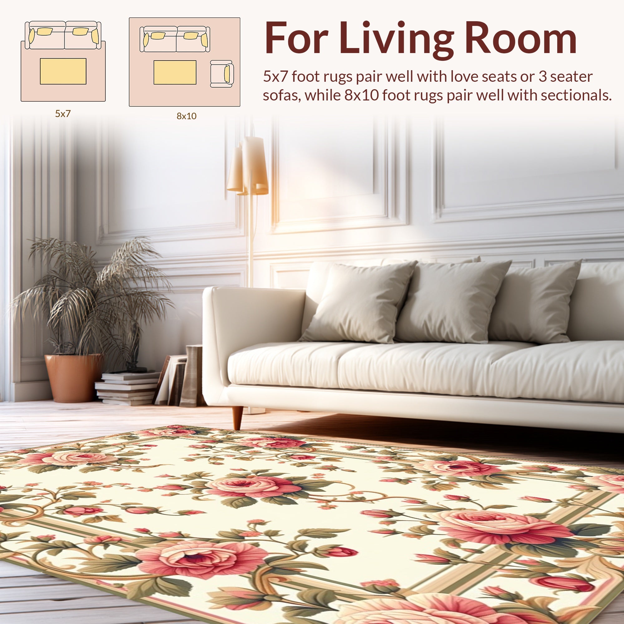 Vintage Rose Blossom With Scrollwork Design Rug