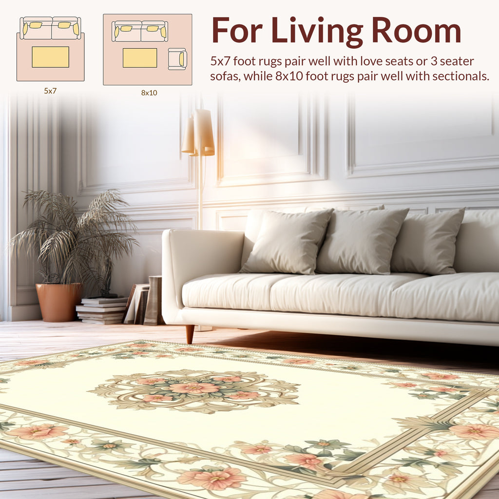 Ornate Floral Medallion Border Rug