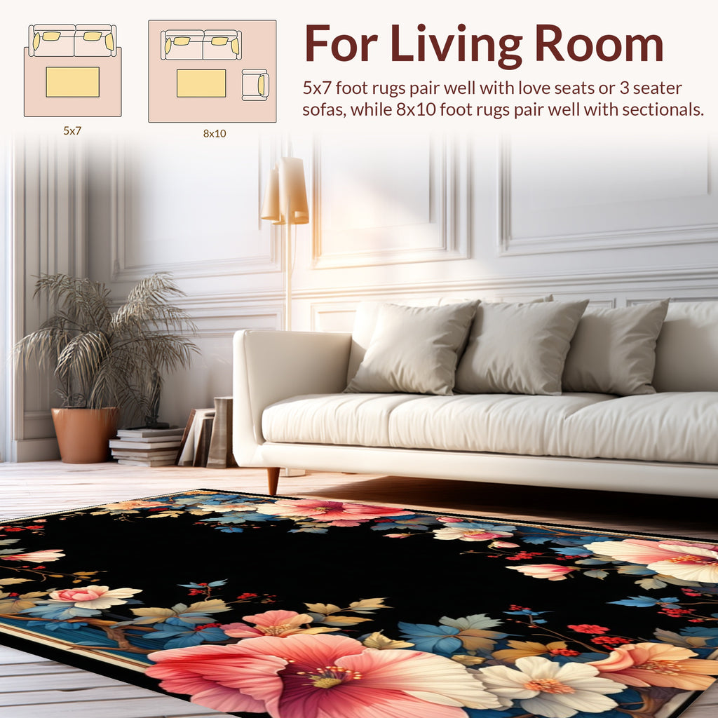 Vibrant Floral Vine Botanical Pattern Rug