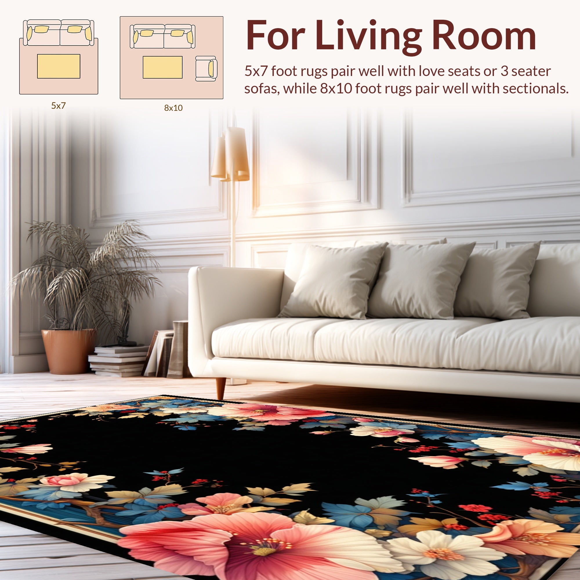 Vibrant Floral Vine Botanical Pattern Rug