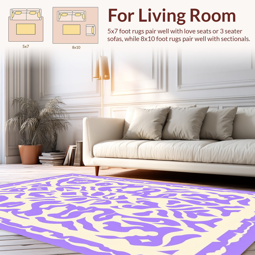 Ornate Lilac Cream Scrollwork Pattern Rug