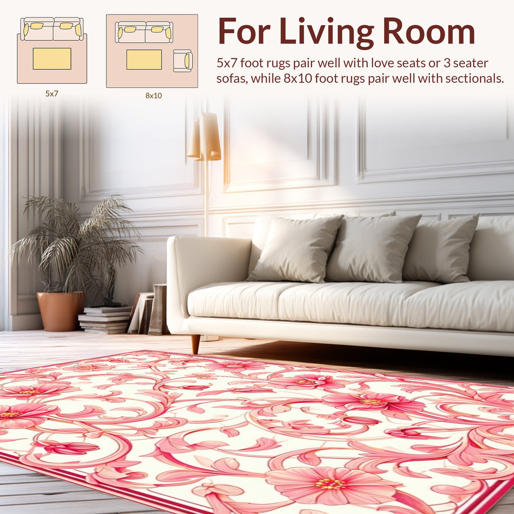 Gilded Pink Floral Vine Pattern Rug