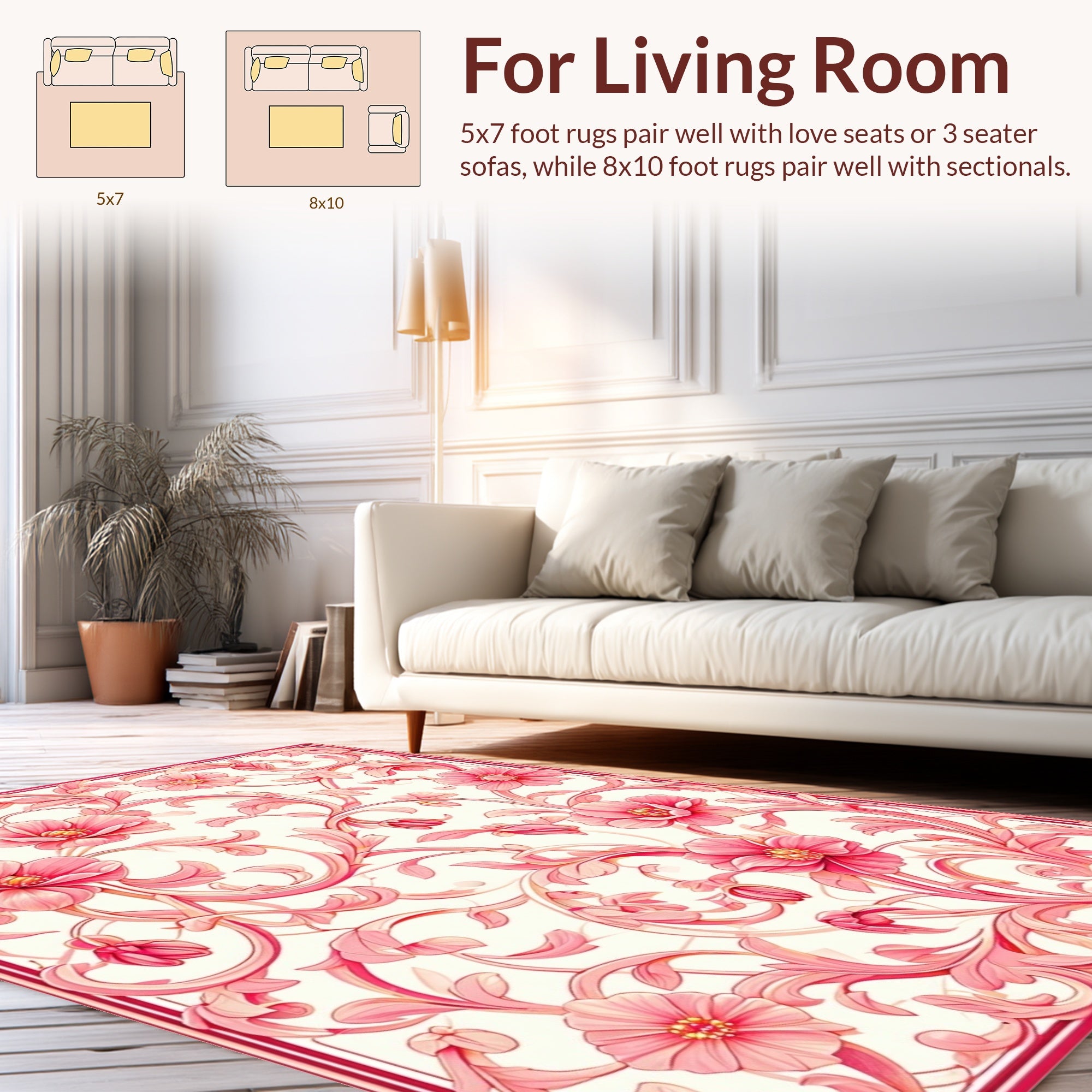 Gilded Pink Floral Vine Pattern Rug