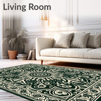 Dark Green Cream Mandala Ornament Rug